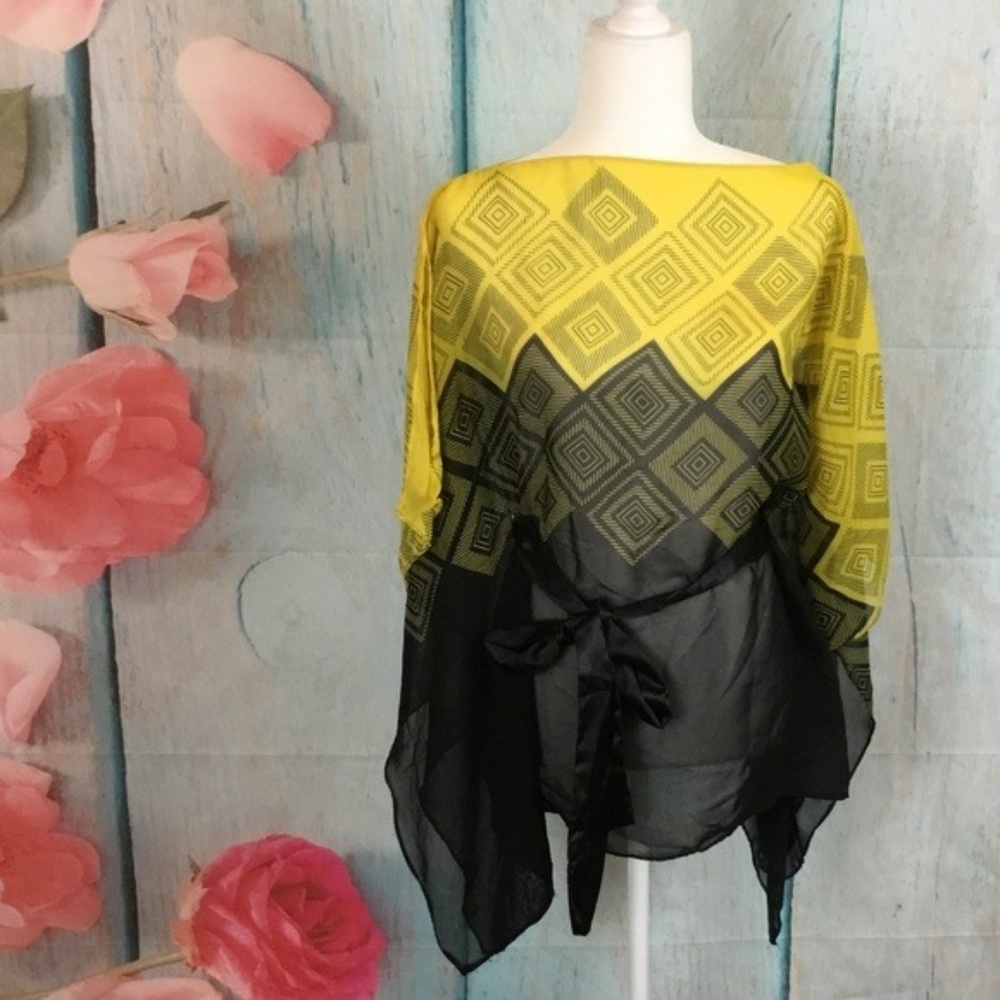 Paper Tee Boat Neck Kimono Top Size S Yellow Black